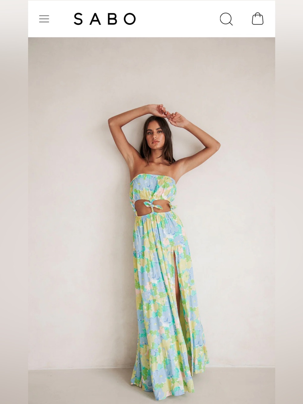 Strapless Floral Maxi Dress in Yellow and Blue